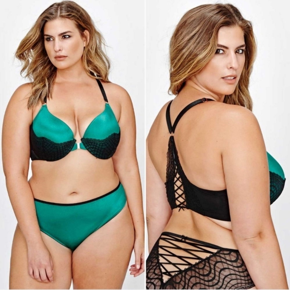 ASHLEY GRAHAM 40C Front Close/Lace-up Back Icon Bra in Green with Envy! - Picture 3 of 7
